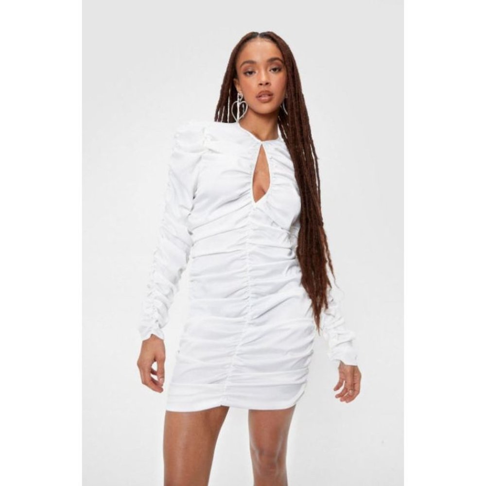 Satin Ruched Bodycon Mini Dress - Picture 4 of 5